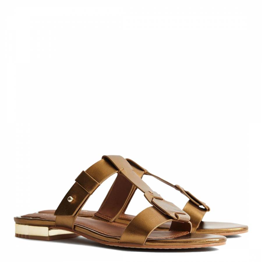 Gold Dilone Leather Flat Mule Sandal - BrandAlley
