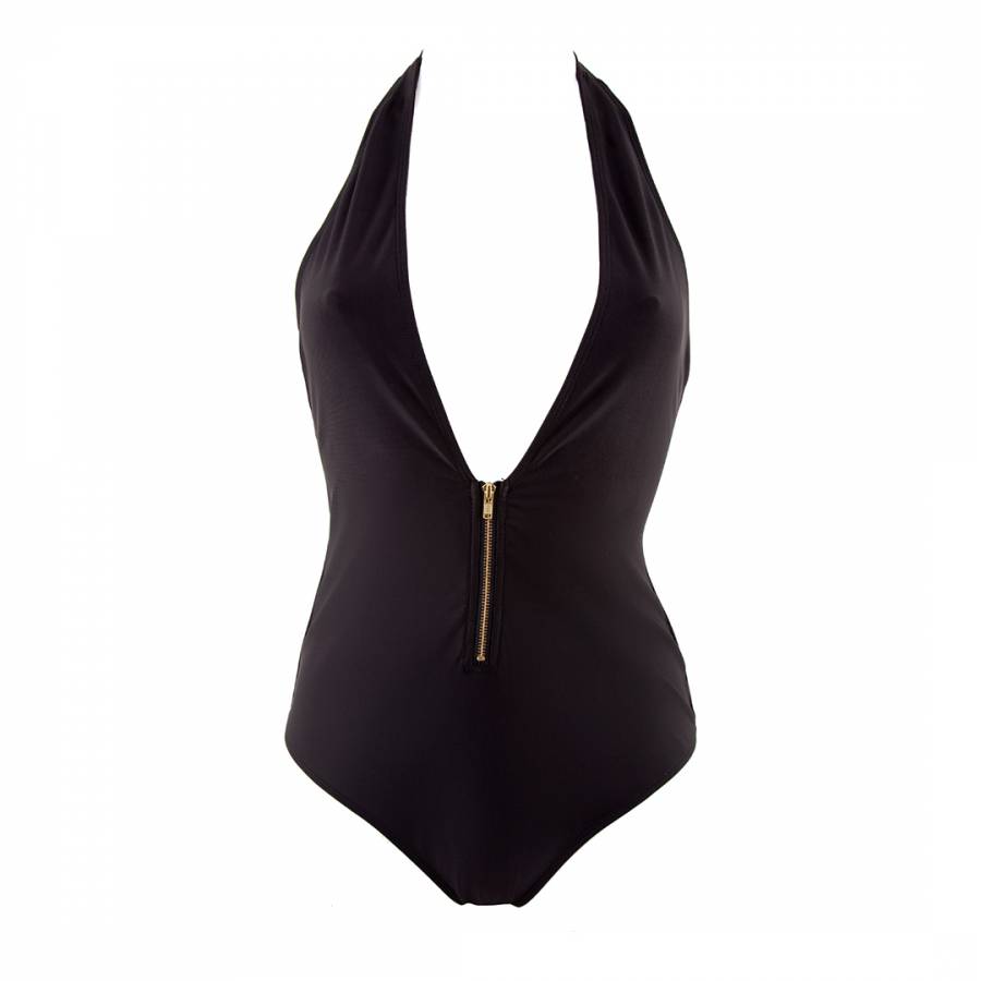 Black Zip Front Plunge Swimsuit - BrandAlley