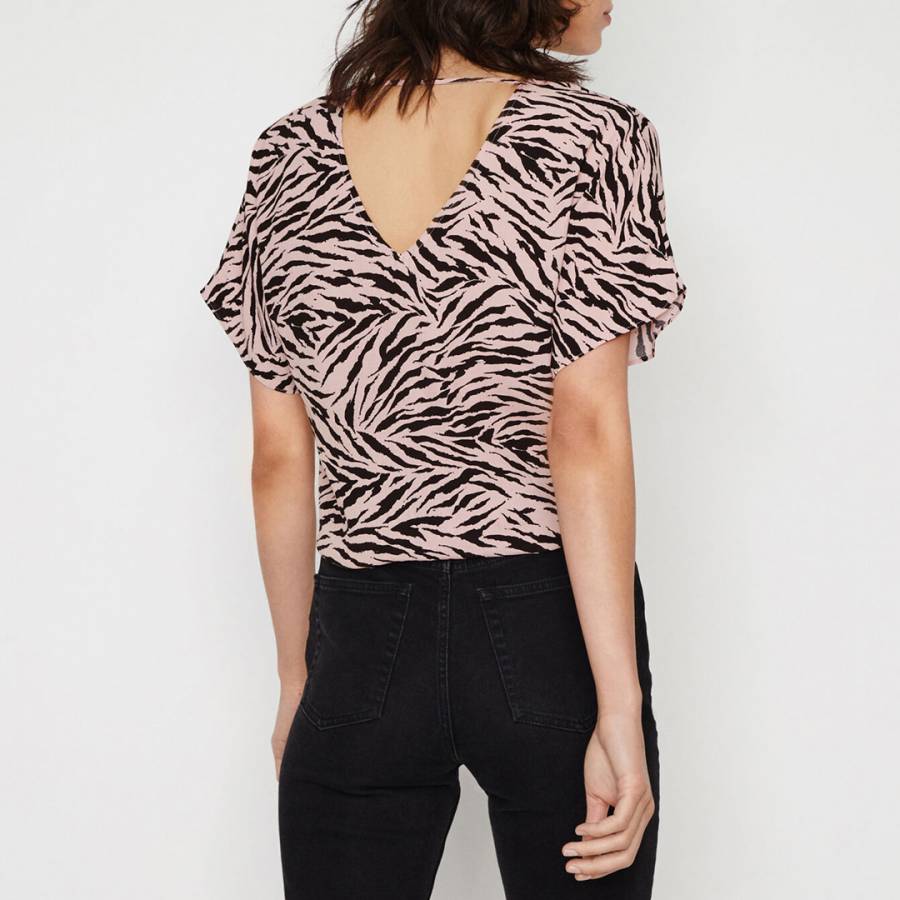 Pink Pattern Zebra Print Tie Front Top - BrandAlley