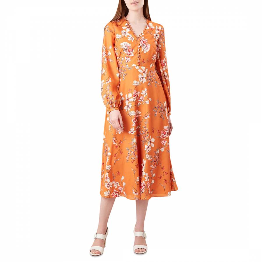 Orange Ferrier Floral Dress - BrandAlley