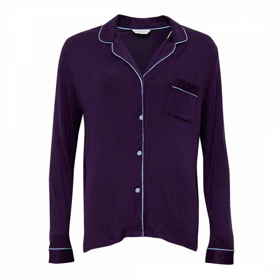 Purple Sophie Long Sleeve Indigo Revere Collar Knit Pyjama Top - BrandAlley