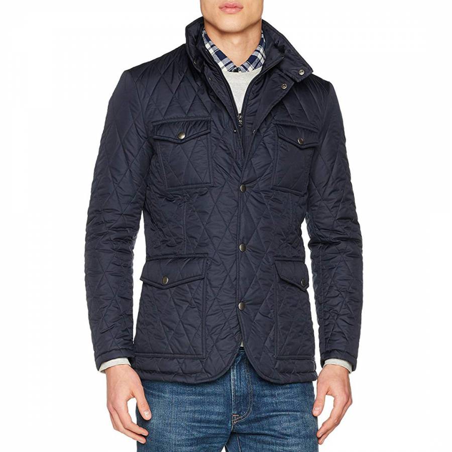 Navy Quilted Zip Out Cotton Jacket - BrandAlley
