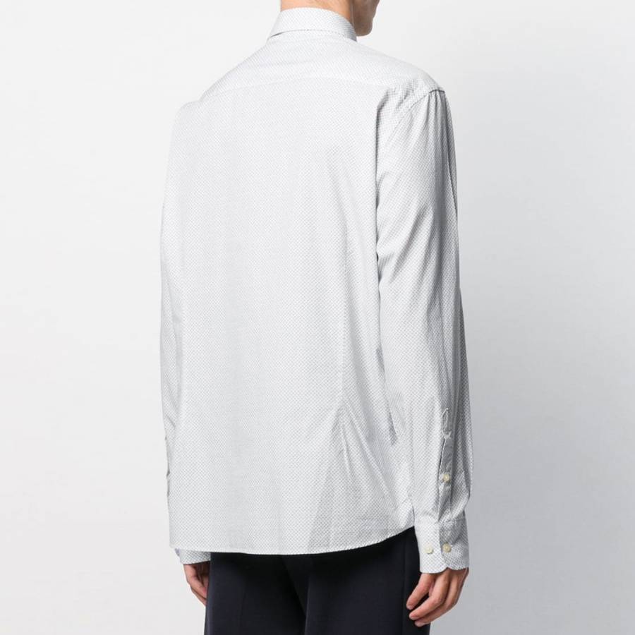 White/Sky Printed Slim Cotton Shirt - BrandAlley