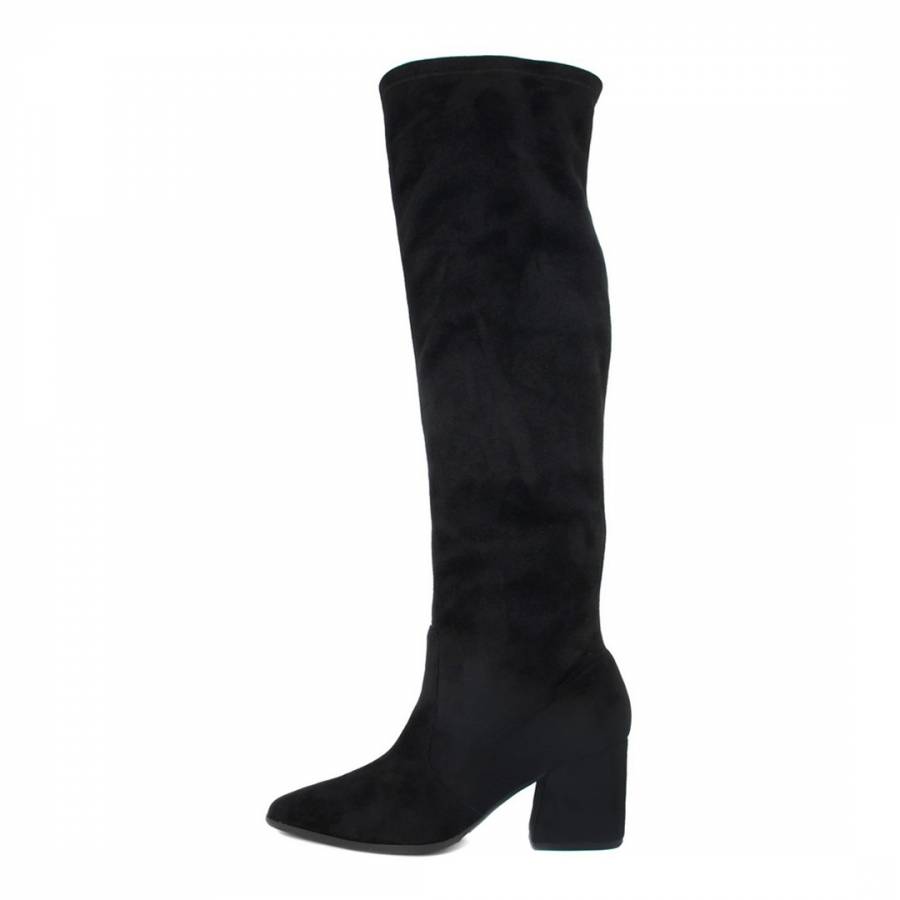 Black Cam Stretch Suede Long Boots - BrandAlley