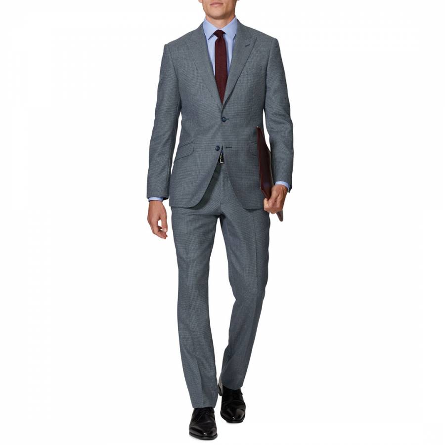 Blue Puppytooth Novello Slim Fit Wool Trousers - BrandAlley