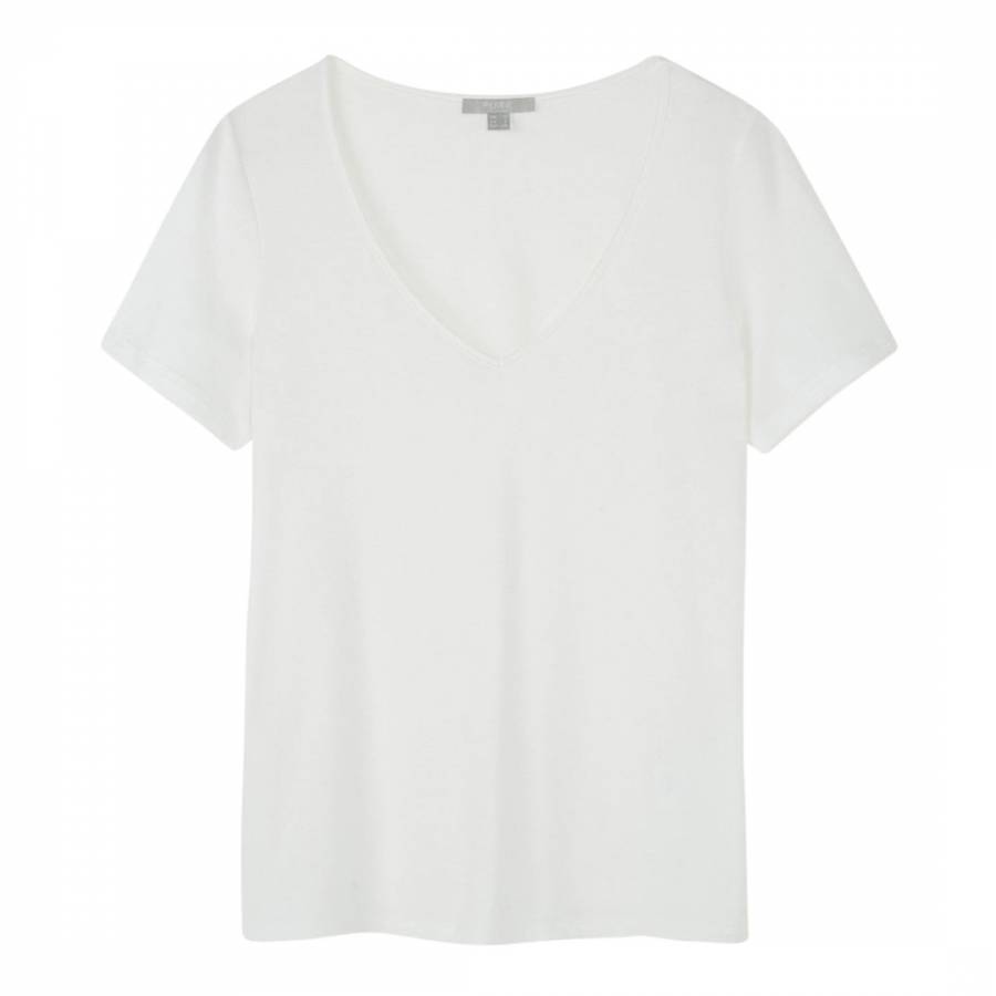 White Soft Jersey V Neck T-Shirt - BrandAlley