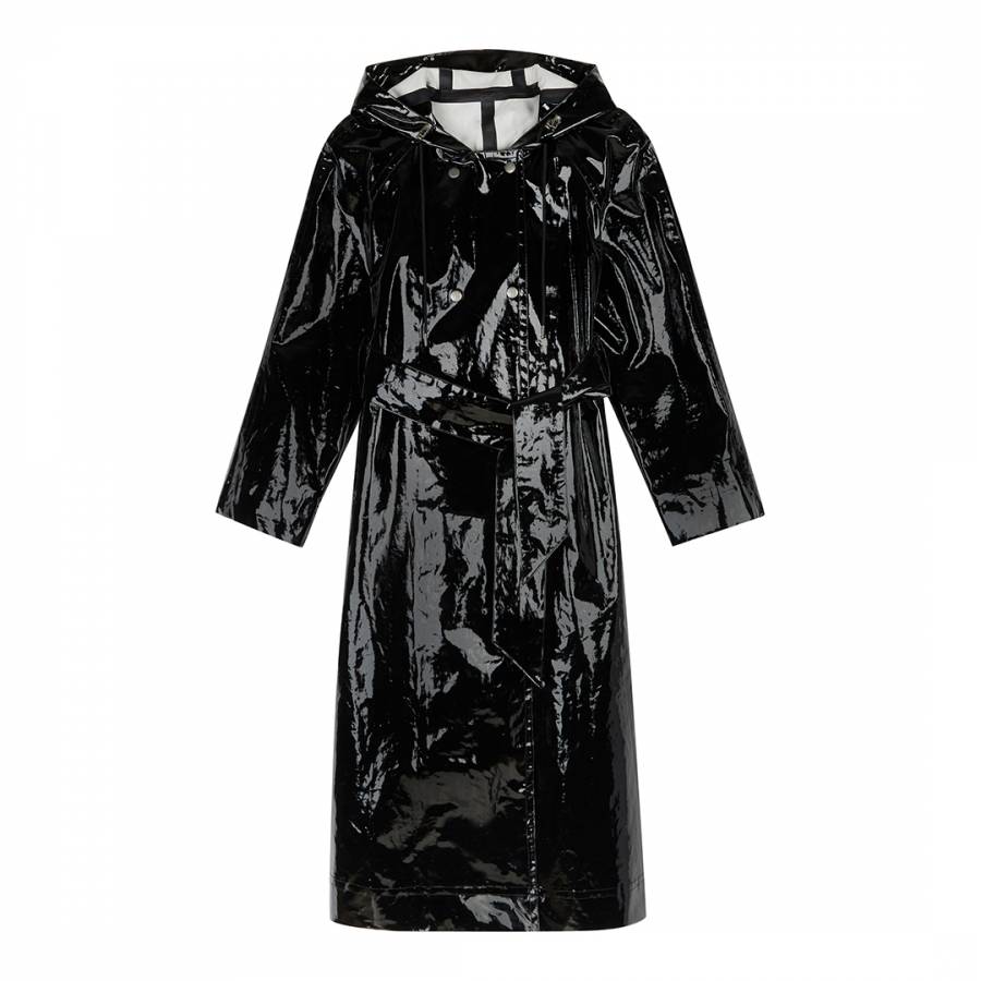 Black Hooded Belted Cotton Blend Raincoat - BrandAlley