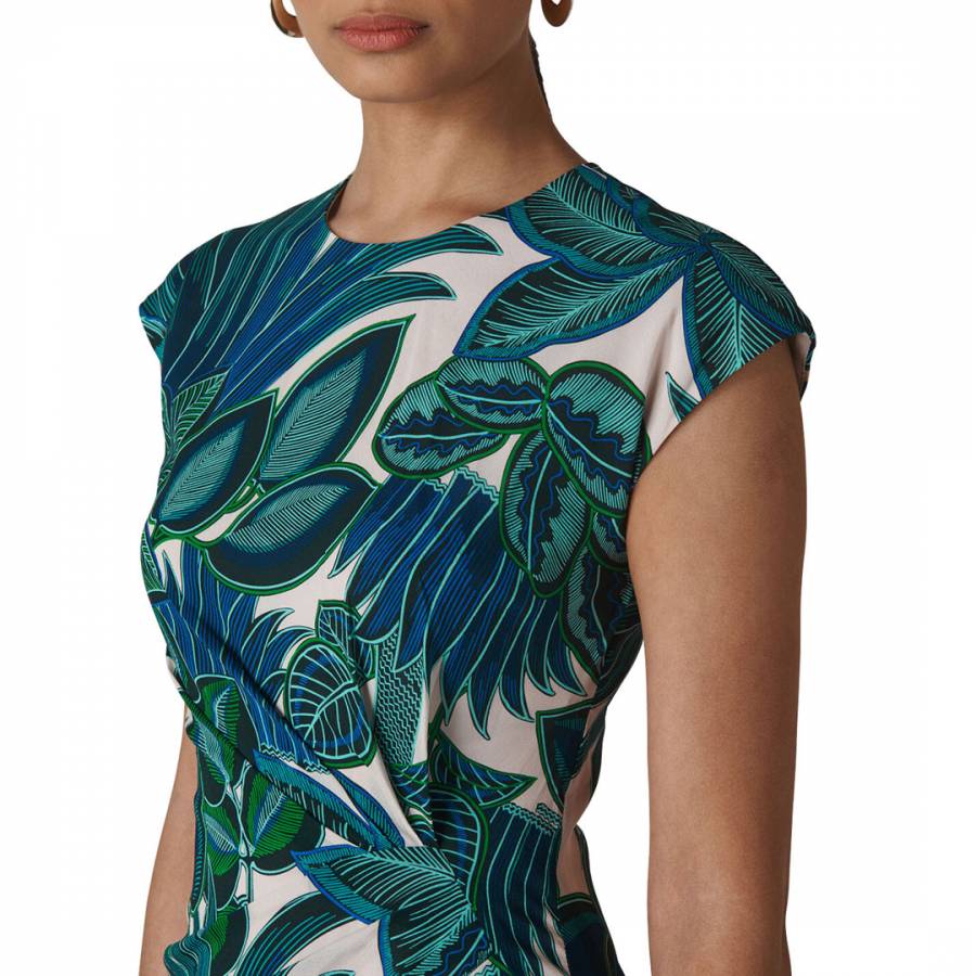 Blue Palm Print Silk Blend Dress - BrandAlley