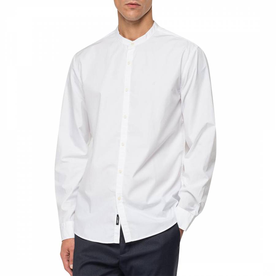 White Mandarin Collar Regular Cotton Shirt - BrandAlley
