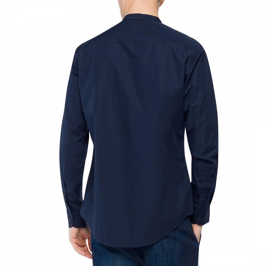 Navy Mandarin Collar Regular Cotton Shirt - BrandAlley