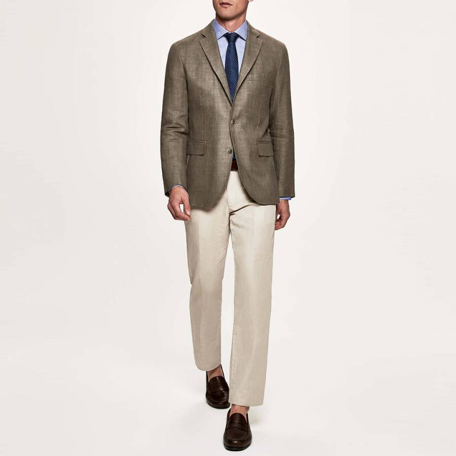 Taupe Linen Prince of Wales Blazer - BrandAlley