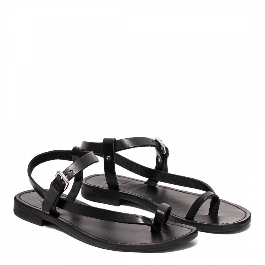 Black Luxe Laconella Leather Asymmetric Toe Loop Sandals - BrandAlley