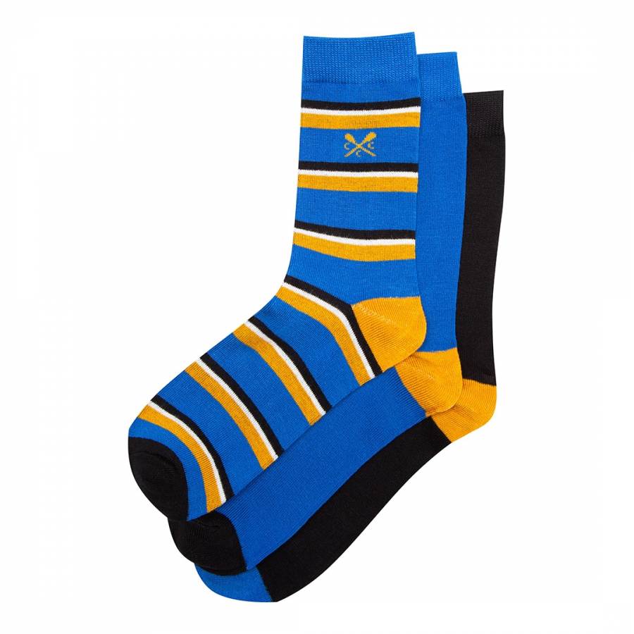 Cobalt 3 Pack Stripe Socks - BrandAlley