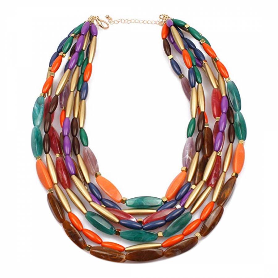 18K Gold Plated Multi Color Statement Layer Bold Necklace - BrandAlley
