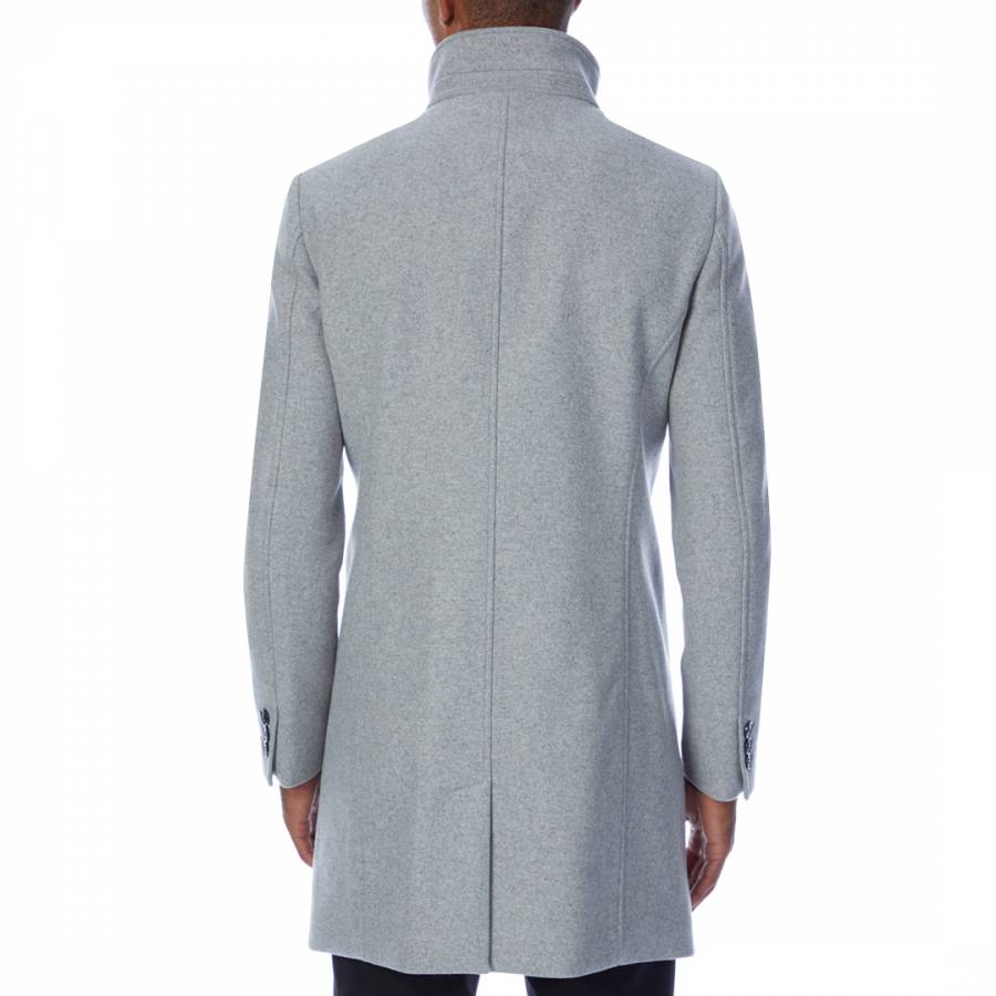 Grey Double Wool Blend Coat - BrandAlley