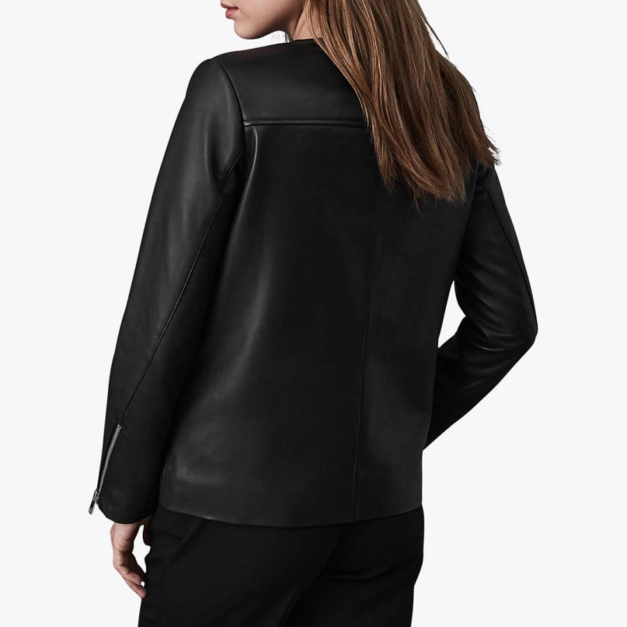 Black Marrisa Longline Leather Jacket - BrandAlley
