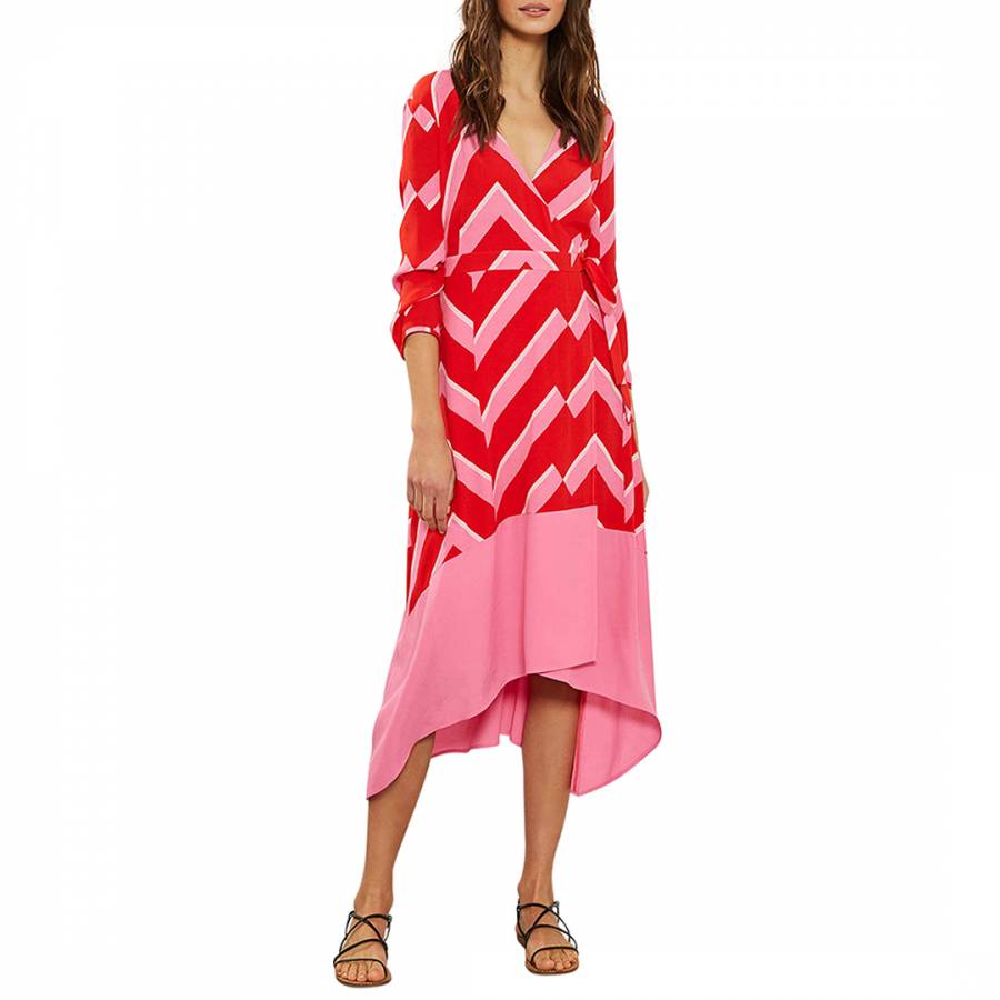 Pink & Red Stripe Wrap Dress - BrandAlley