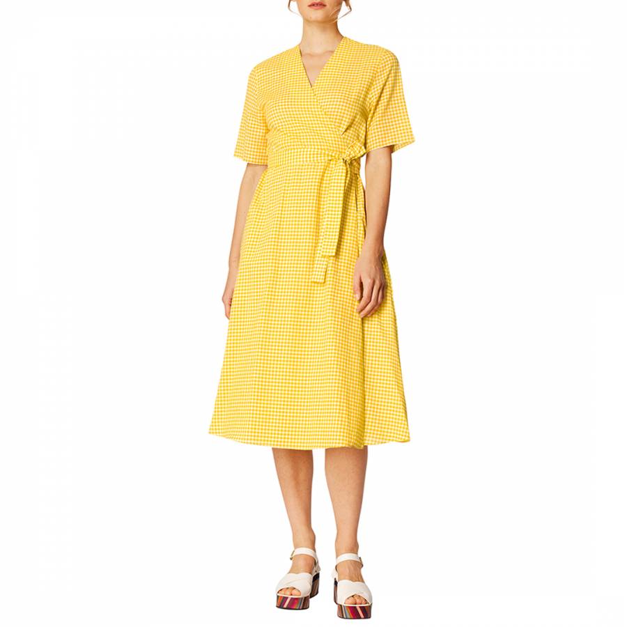 Yellow Check Wrap Cotton Dress - BrandAlley