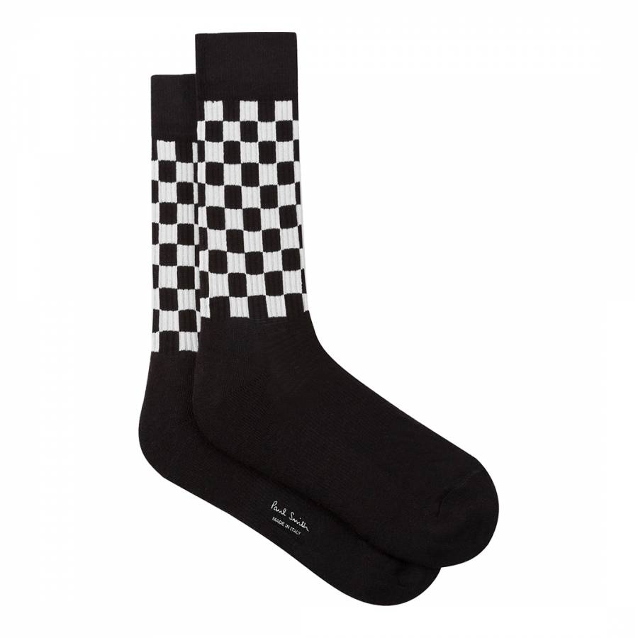 Black Check Ribbed Socks - BrandAlley