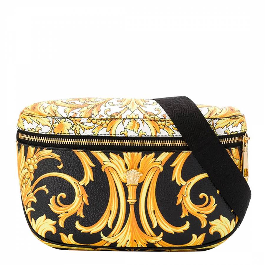 Black/Gold Versace Barocco Print Belt Bag - BrandAlley