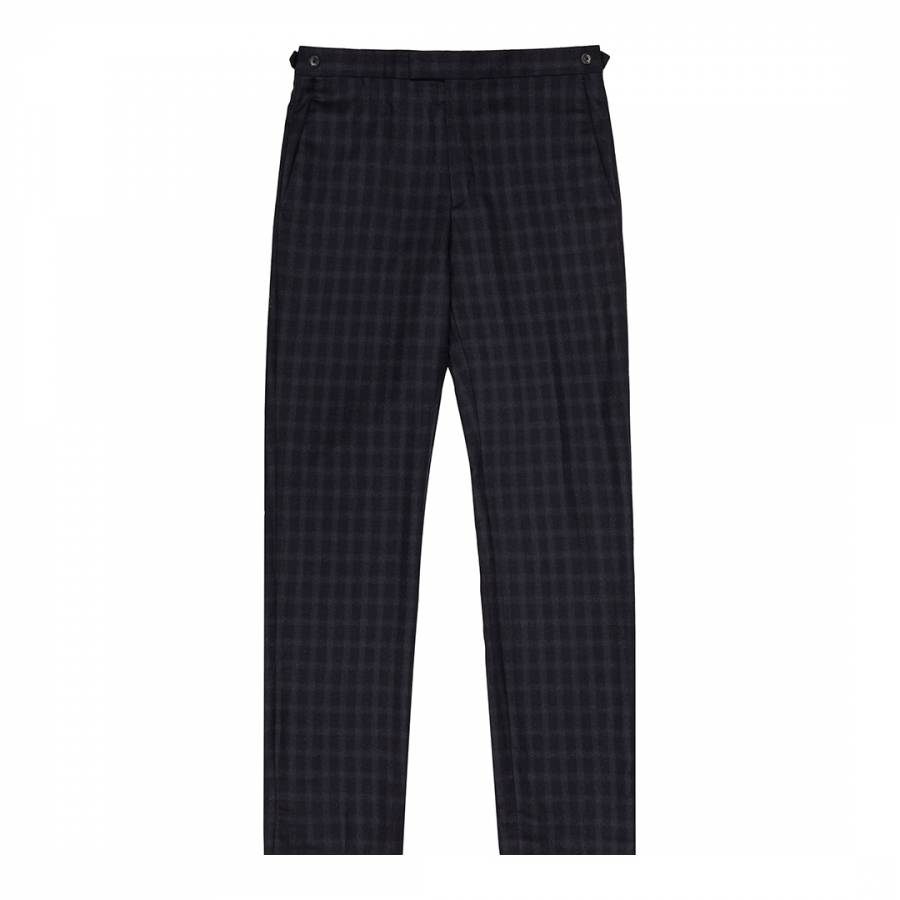 Navy Walter Check Modern Suit Trousers - BrandAlley
