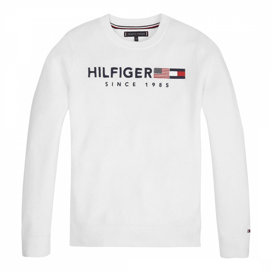 Boy's White Hilfiger Flag Sweater - BrandAlley