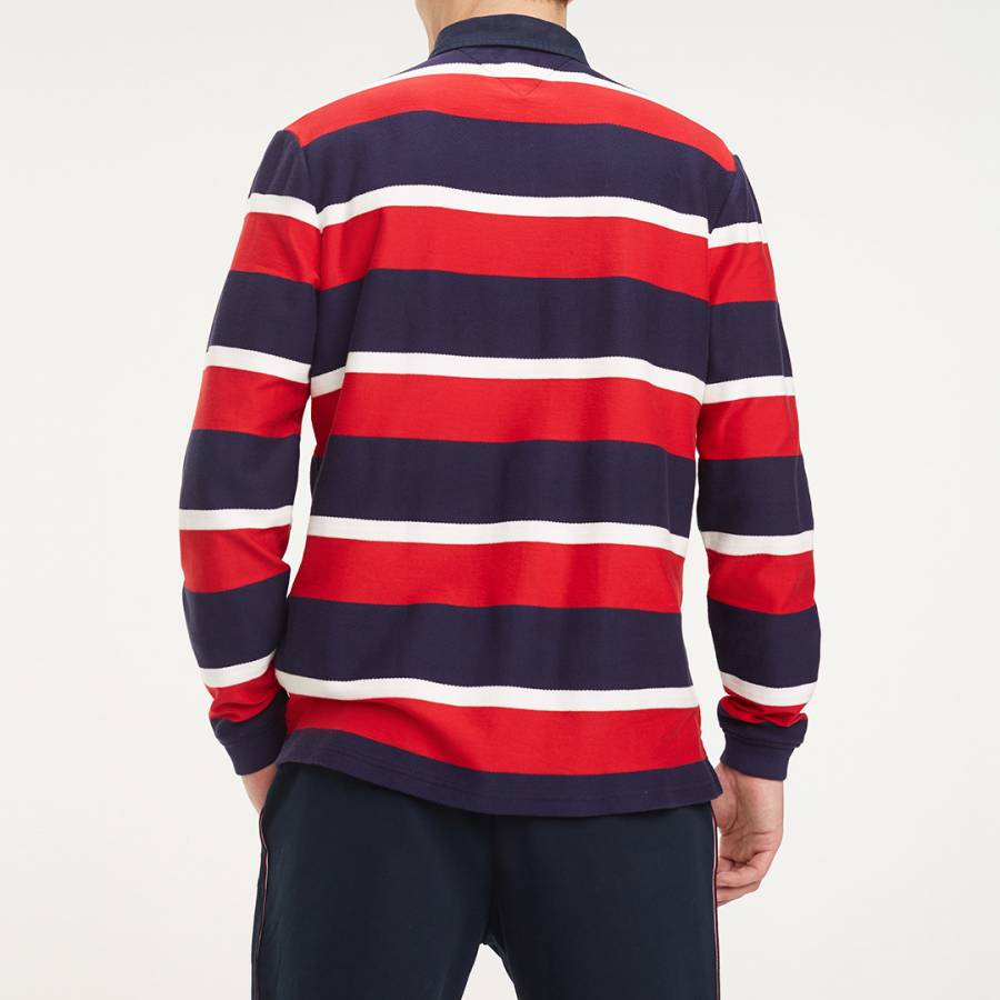 Red Stripe Textured Rugby Shirt - BrandAlley