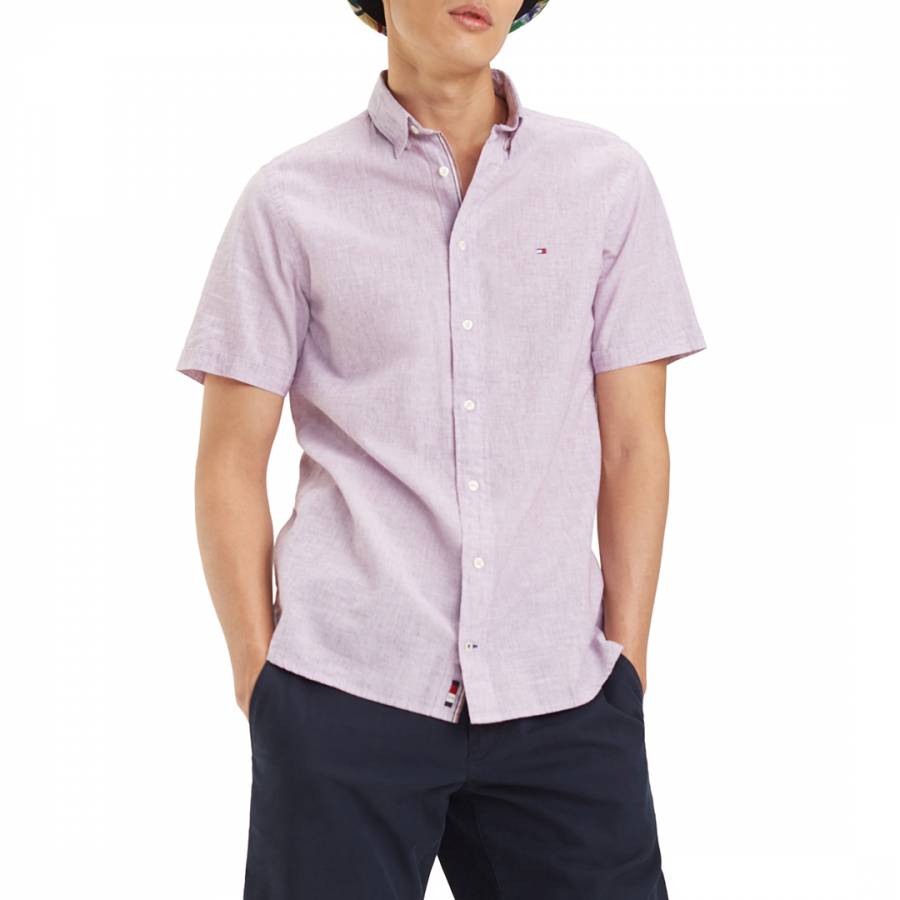 Mauve Linen Blend Short Sleeve Shirt - BrandAlley