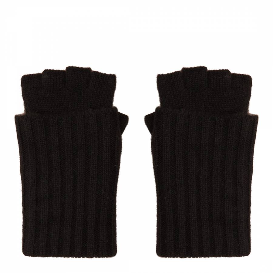 Black Cashmere Ribbed Fingerless Gloves - BrandAlley