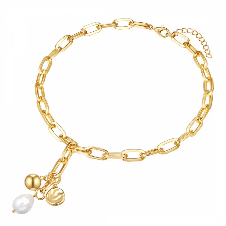 Gold/White Pearl Charm Necklace - BrandAlley