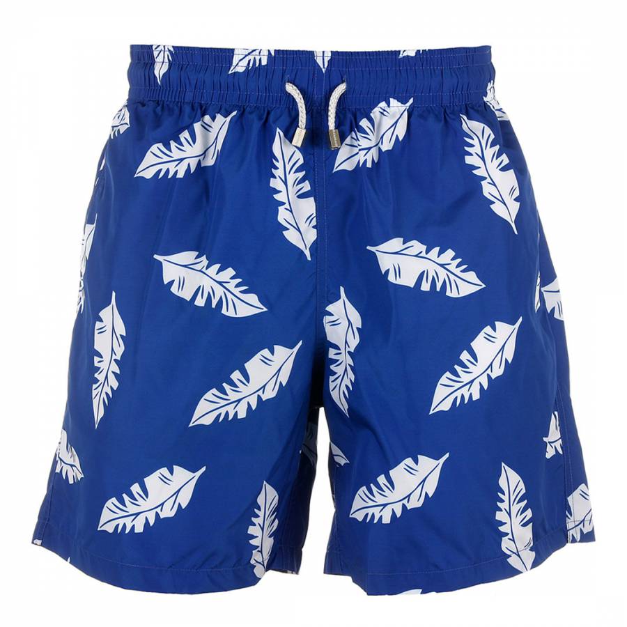 Blue & White Leaf Swim Shorts - BrandAlley