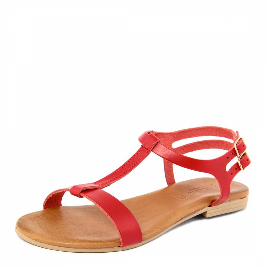 Red Double Buckle Leather Sandals - BrandAlley