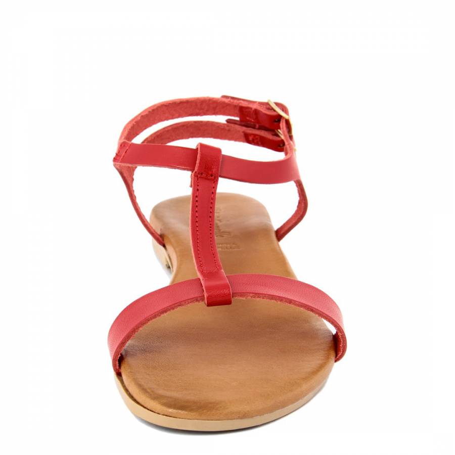 Red Double Buckle Leather Sandals - BrandAlley