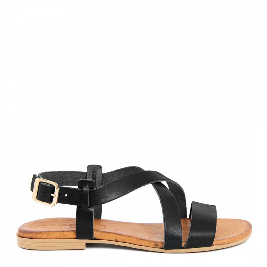 Black Cross Over Leather Sandals - BrandAlley