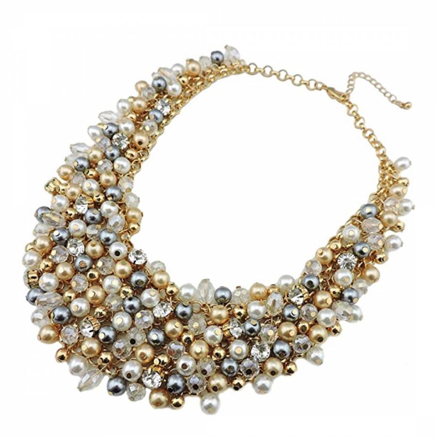 18K Gold Plated Multi Pearl & Crystal Necklace - BrandAlley