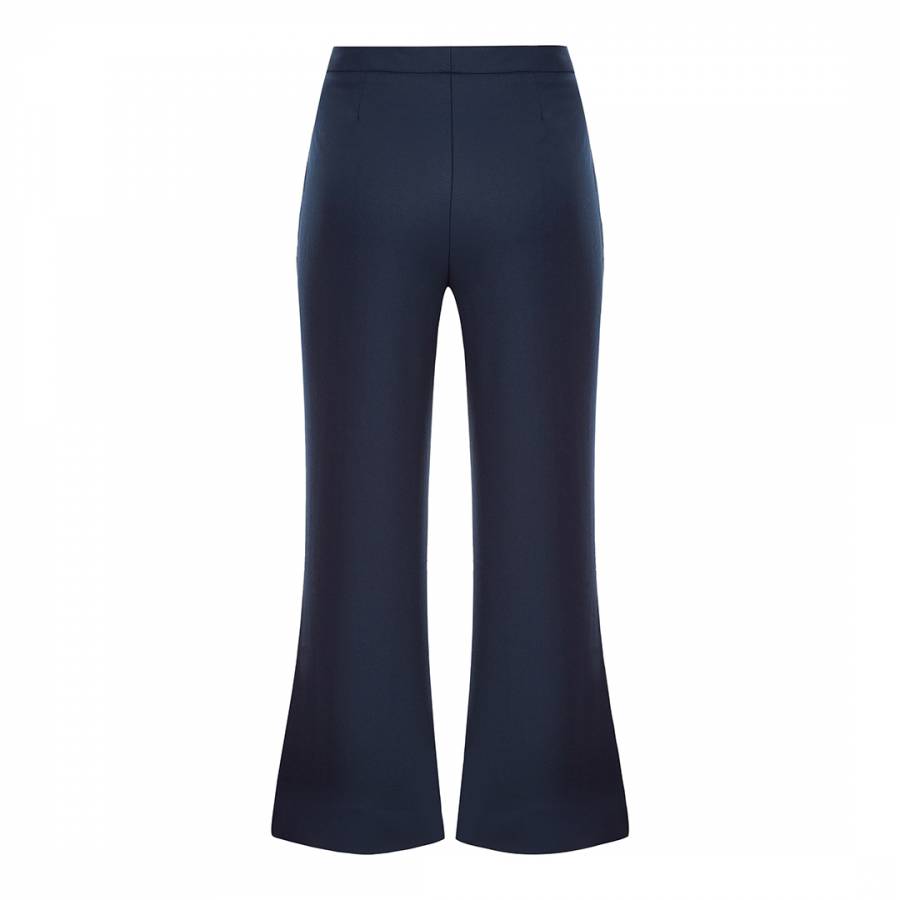 Navy Cropped Flare Trousers - BrandAlley