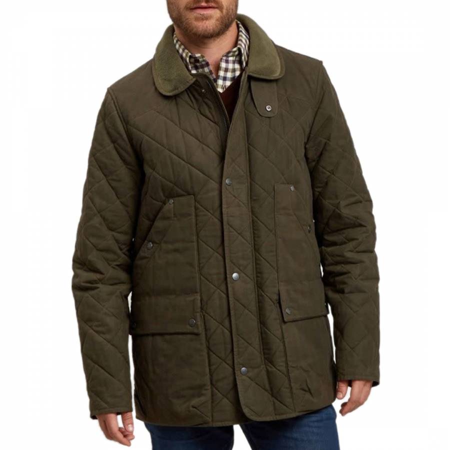 Men's Green Quilted Wax Country Jacket - BrandAlley