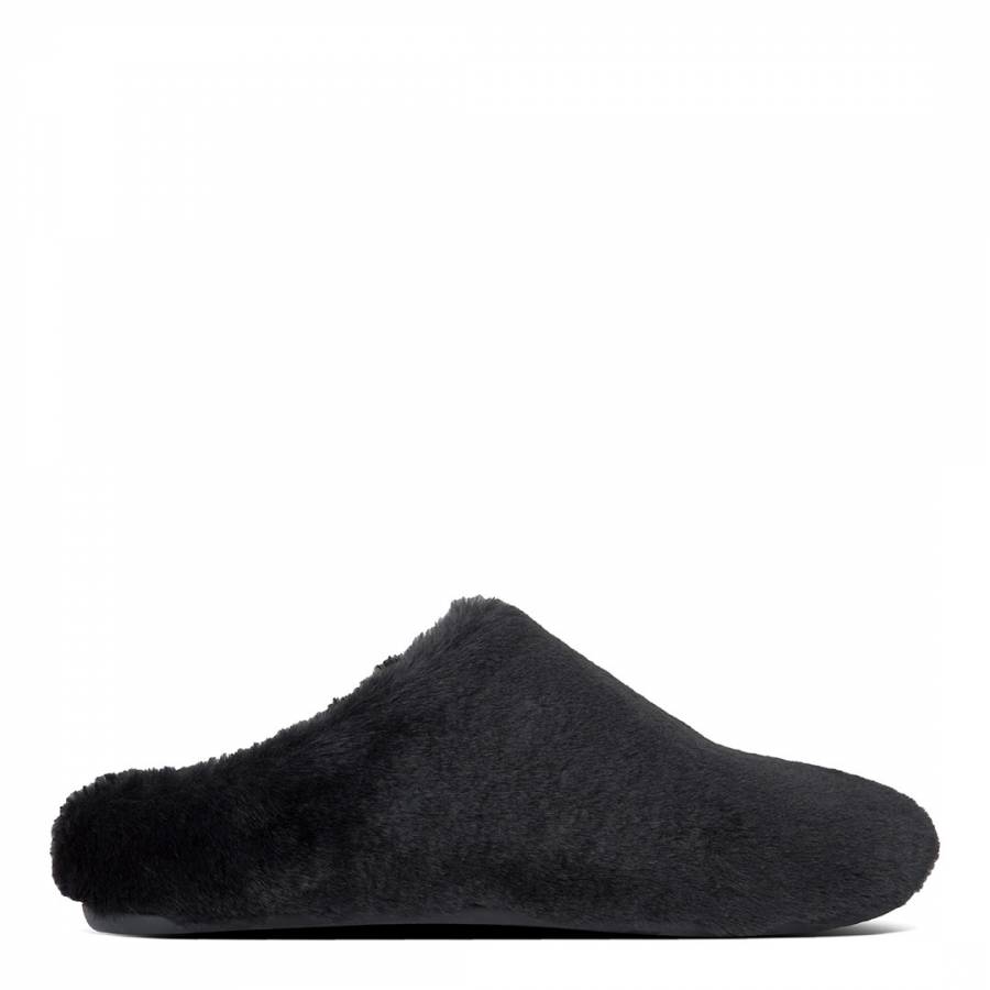 All Black Furry Slippers - BrandAlley