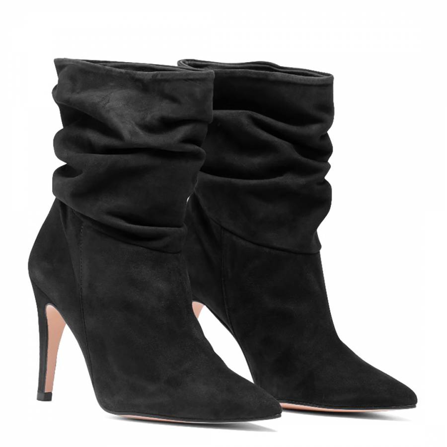 Black Suede Indira Ruched Boot - BrandAlley