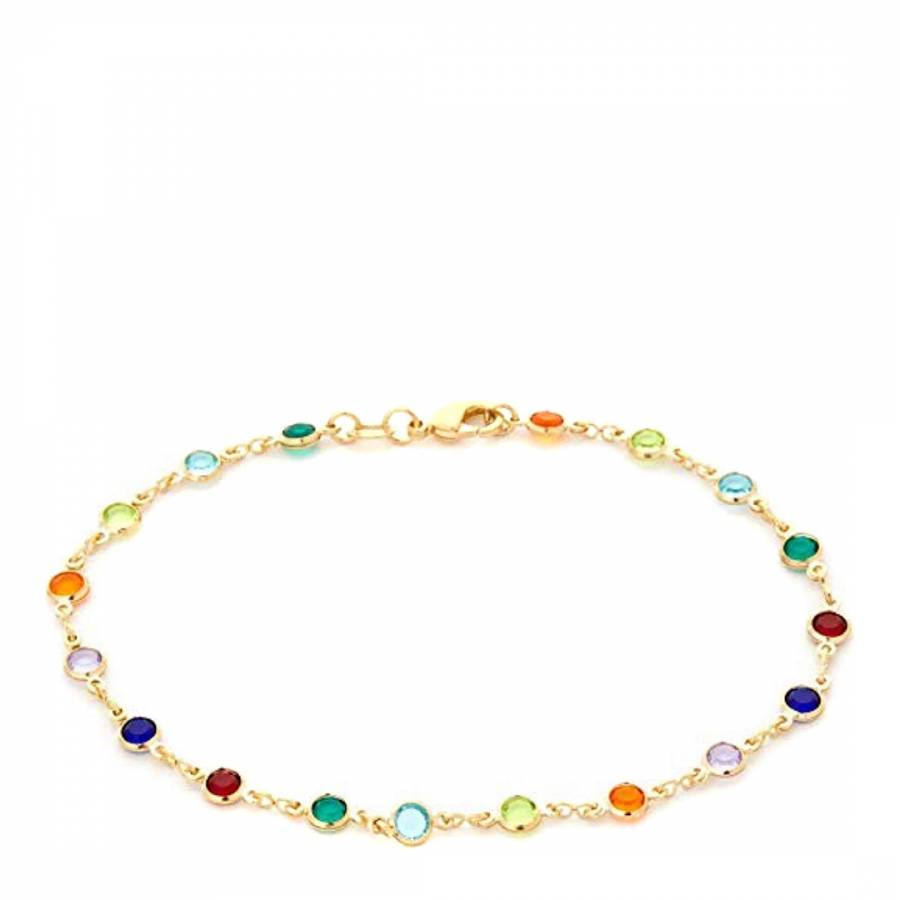 Multi-colored Topaz Bracelet  7” real Gemstone Beaded bracelet fine 18k Gold 