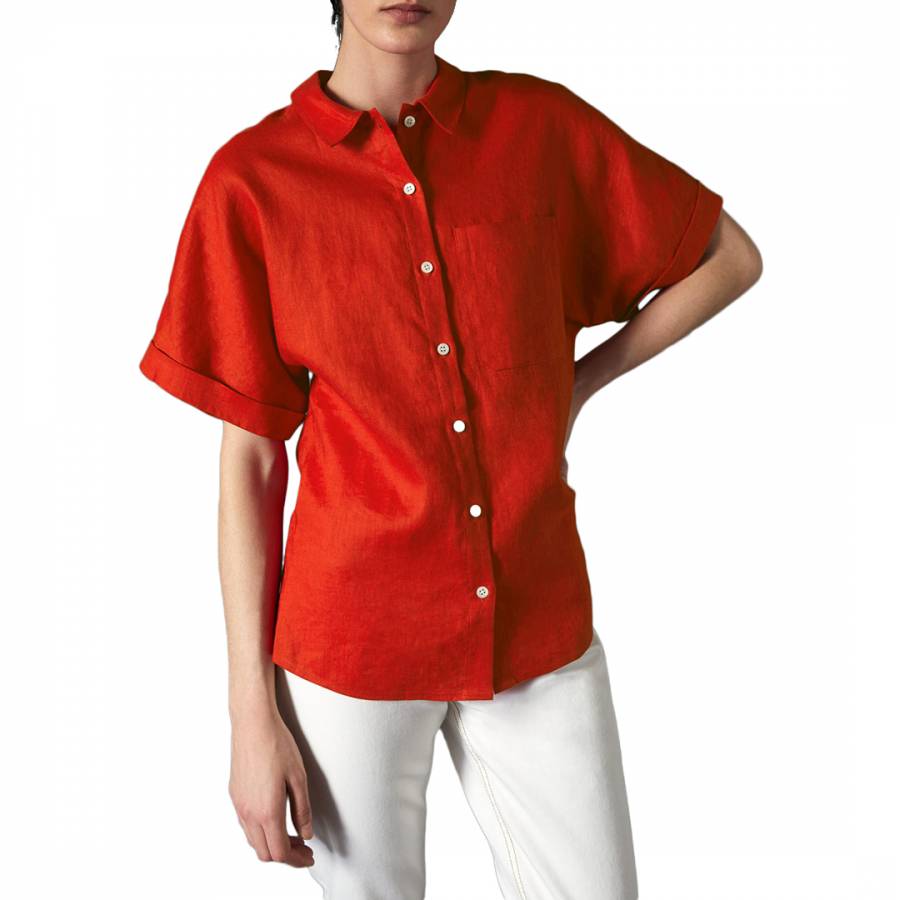 Red Short Sleeve Linen Shirt - BrandAlley