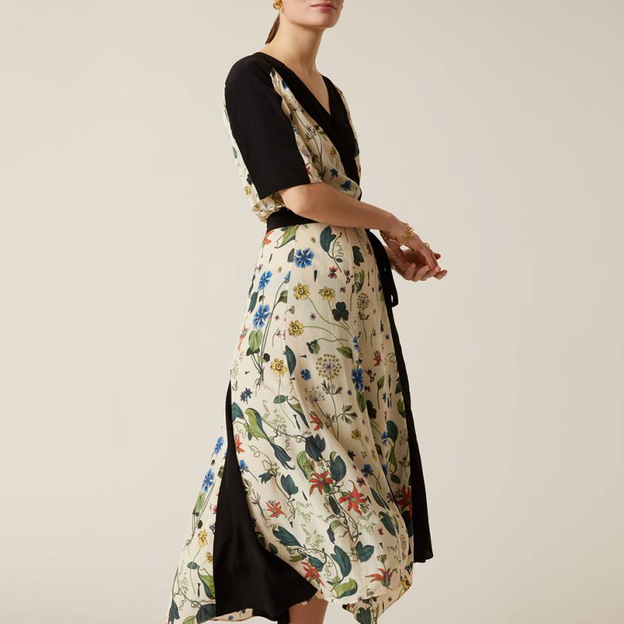 Cream Chinoiserie Floral Wrap Dress ...