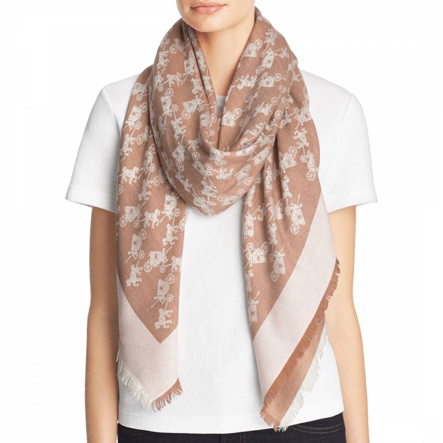 Camel Horse and Carriage Oversized Square Scarf - BrandAlley