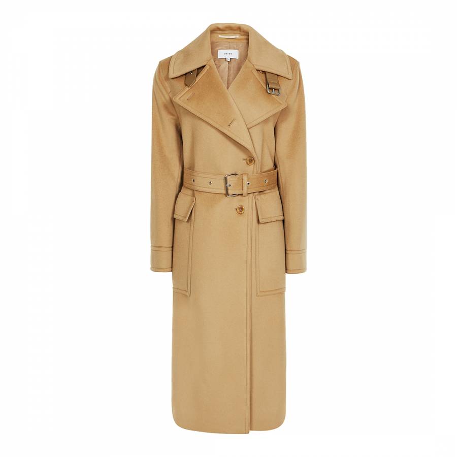 Camel Everley Wool Blend Trench Coat - BrandAlley