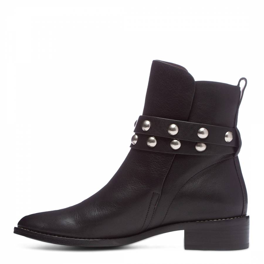 Black Leather Studs Ankle Boot - BrandAlley
