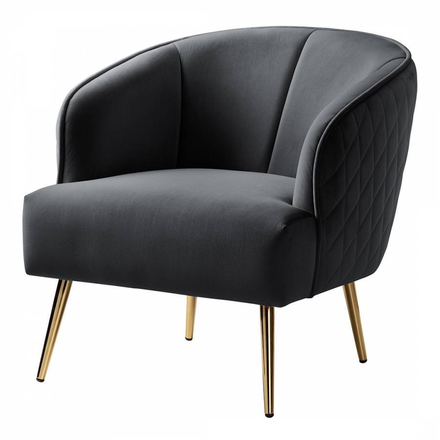 Myla Accent Chair Jet Black Gold Legs - BrandAlley