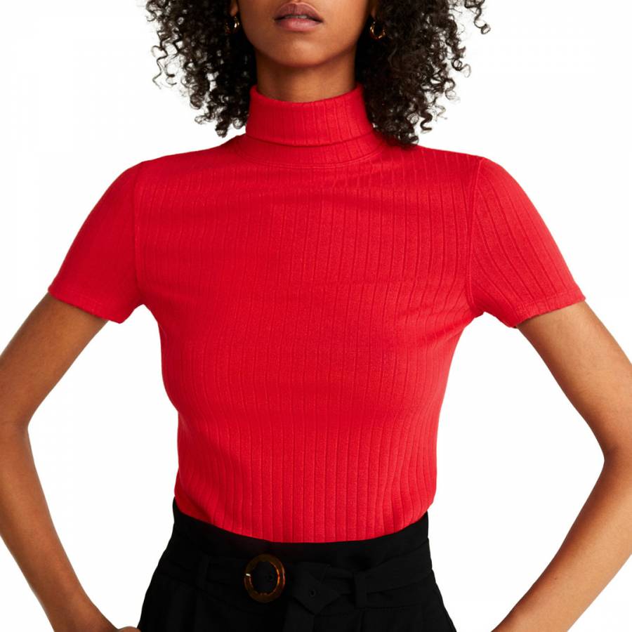 Red Ribbed High Neck T-Shirt - BrandAlley