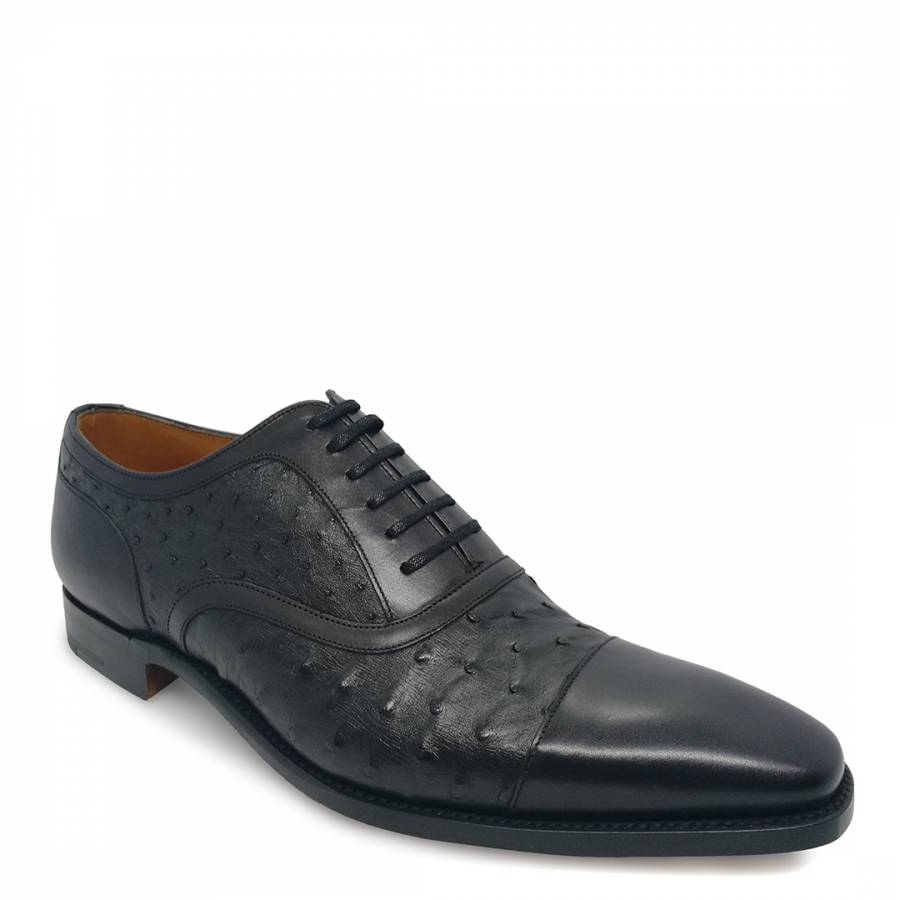 Wide Fit Black Leather Ostrich Puccini Oxford Shoe - BrandAlley