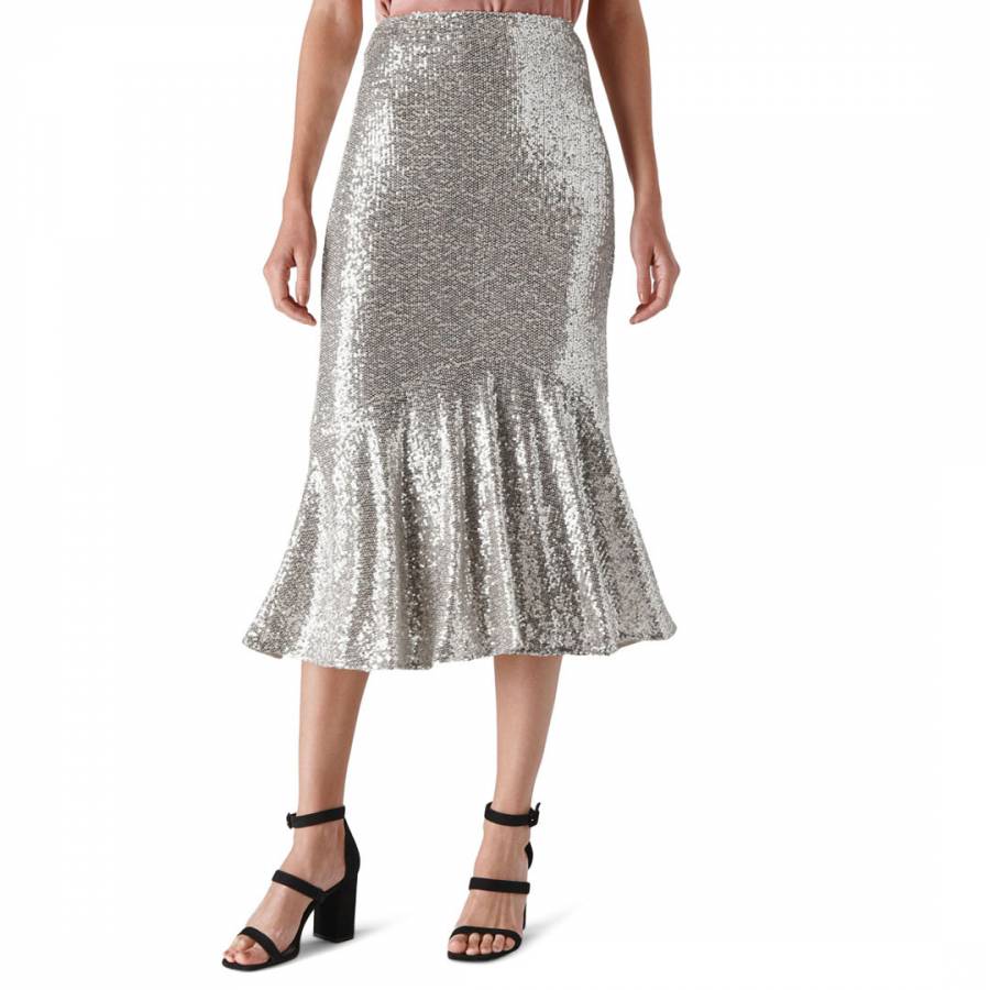 Silver Suki Sequin Midi Skirt - BrandAlley