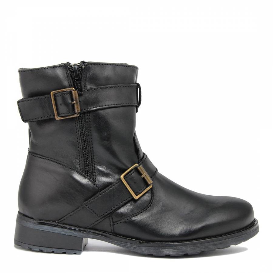 Black Double Gold Buckle Ankle Boots - BrandAlley